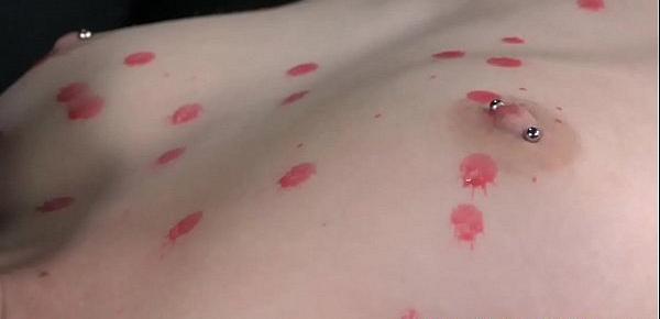  BDSM sub Ashley Lane covered in wax